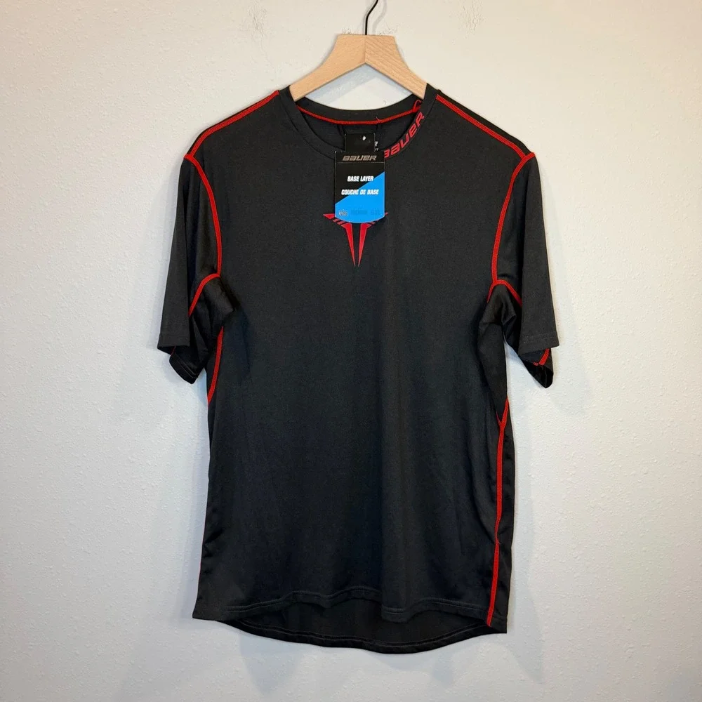 Bauer Base Layer Shirt Mens Large Black Hockey Fit Short Sleeve Training Tee NWT
